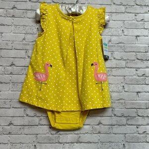 Carter's Outfit 18 Months Child of Mine Polka Dot Flamingo 1 Piece Yellow NEW